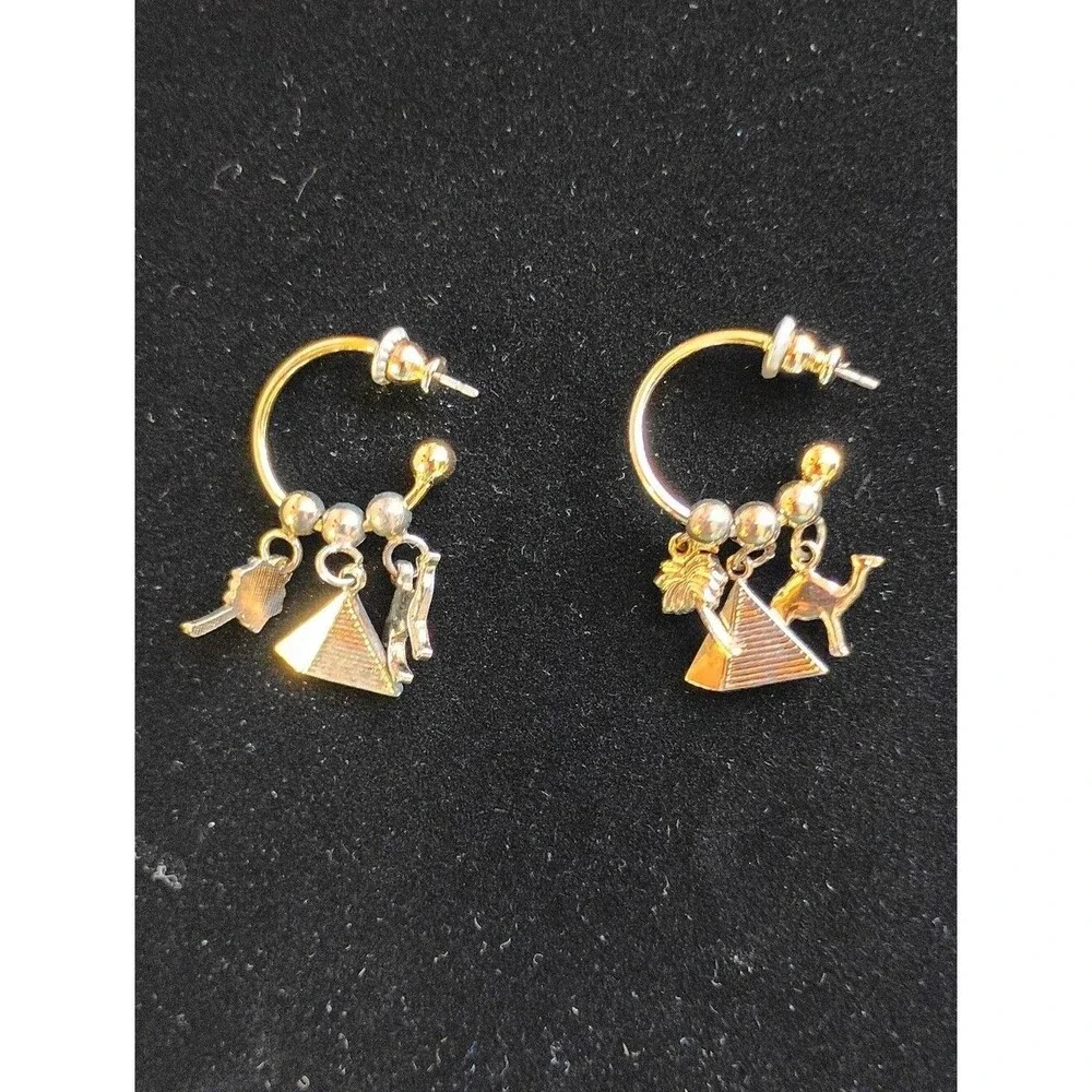 Vintage Camel Joe Cash Earrings Egyptian Theme Dangles RARE